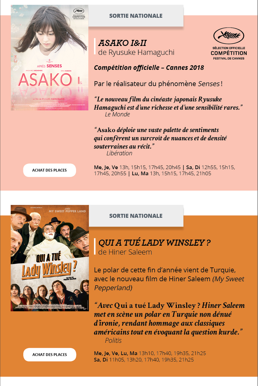 Programme du 2 au 8 janvier 2019