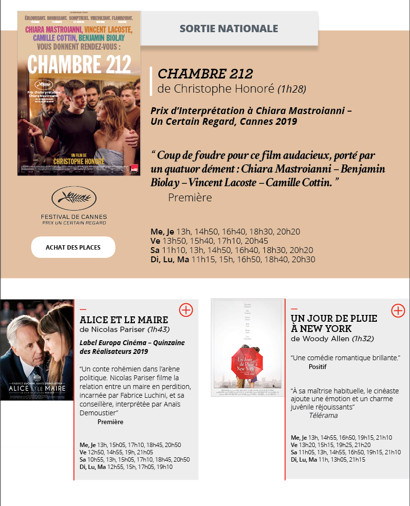 Programme du 9 au 15 octobre 2019